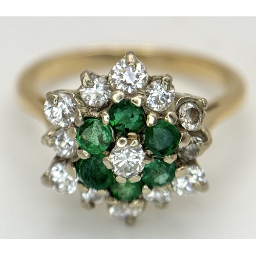 118 - An 18K Yellow Gold, Diamond and Emerald Cluster Ring. 0.50ctw. 3.8g, Size K. SC 2061