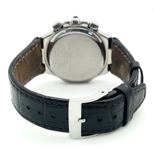 31 - A Rare Seiko Mother Of Pearl and Diamond Chronograph Quartz Ladies Watch. Model 7T62-OEMO. Black lea... 