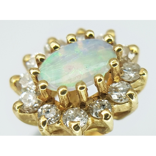 48 - A Pair of 18K Yellow Gold (tested), Diamond and Opal Set, Stud Earrings. 2.7g. TAN 2013