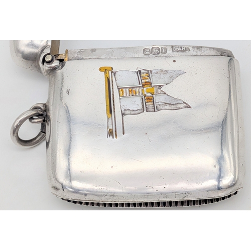 44 - An Antique Enamel and Sterling Silver Vesta Case Pendant. Hallmarked for Walker & Hall, Sheffield, 1... 