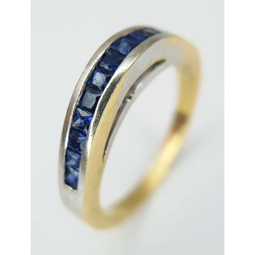 52 - An 18K Bi-Colour Gold (tested) Diamond and Sapphire Triple Band Ring. 0.40ctw diamond, 0.52ctw sapph... 