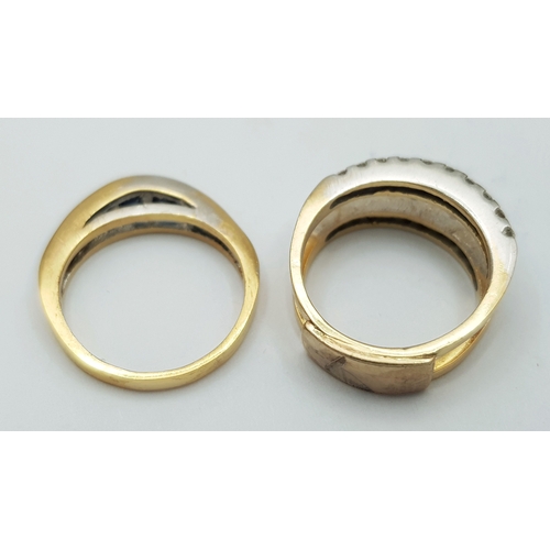 52 - An 18K Bi-Colour Gold (tested) Diamond and Sapphire Triple Band Ring. 0.40ctw diamond, 0.52ctw sapph... 
