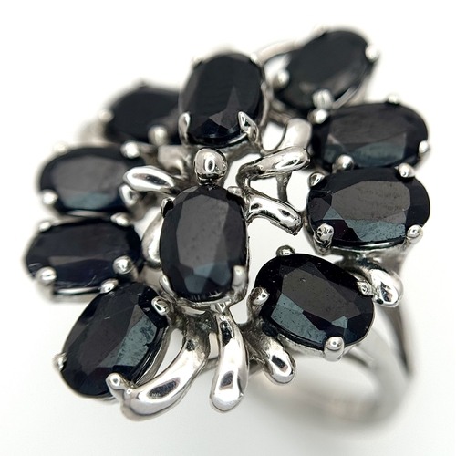 66 - A 14k white gold spinel cluster ring, 5.3g total weight, ring size O. Ref: 2668I.