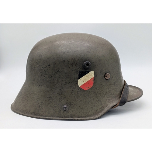 106 - Transitional Period German M17 Stahl Helm complete with M35 Liner, chinstrap and 3rd Reich Decals. T... 