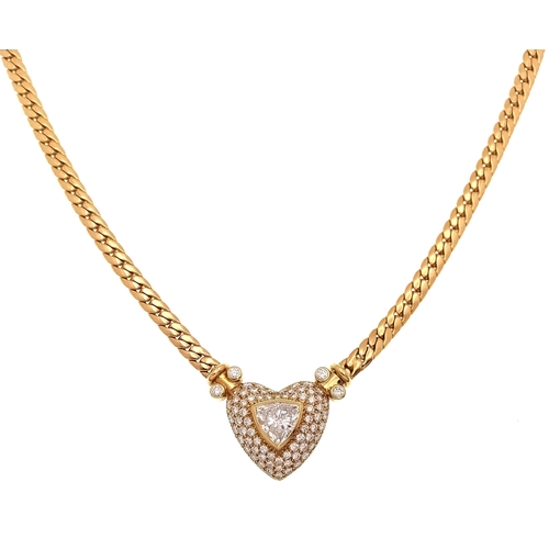 109 - A W.G.I Certified, Stunning, Majestic, 18K Yellow Gold and Diamond Lavaliere Necklace. A Heart-shape... 