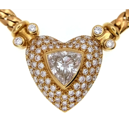 109 - A W.G.I Certified, Stunning, Majestic, 18K Yellow Gold and Diamond Lavaliere Necklace. A Heart-shape... 