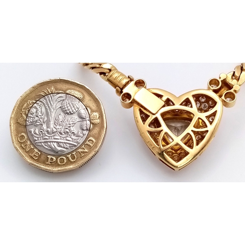 109 - A W.G.I Certified, Stunning, Majestic, 18K Yellow Gold and Diamond Lavaliere Necklace. A Heart-shape... 