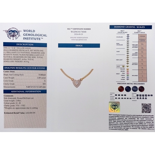 109 - A W.G.I Certified, Stunning, Majestic, 18K Yellow Gold and Diamond Lavaliere Necklace. A Heart-shape... 