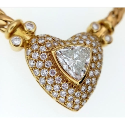 109 - A W.G.I Certified, Stunning, Majestic, 18K Yellow Gold and Diamond Lavaliere Necklace. A Heart-shape... 