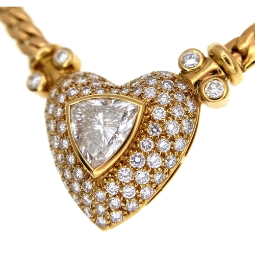 109 - A W.G.I Certified, Stunning, Majestic, 18K Yellow Gold and Diamond Lavaliere Necklace. A Heart-shape... 