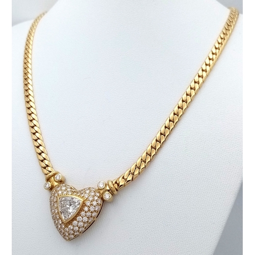 109 - A W.G.I Certified, Stunning, Majestic, 18K Yellow Gold and Diamond Lavaliere Necklace. A Heart-shape... 