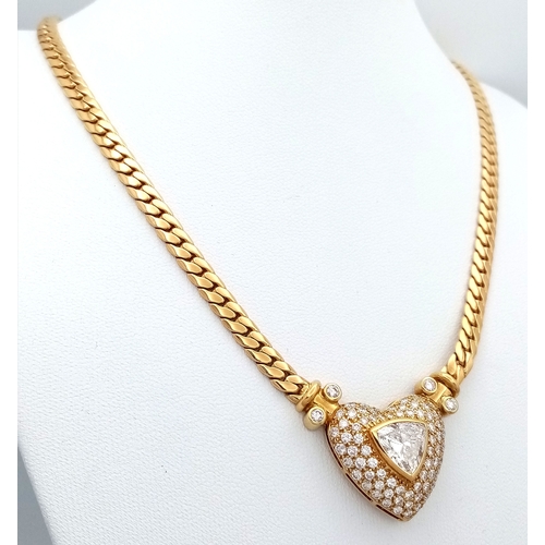 109 - A W.G.I Certified, Stunning, Majestic, 18K Yellow Gold and Diamond Lavaliere Necklace. A Heart-shape... 