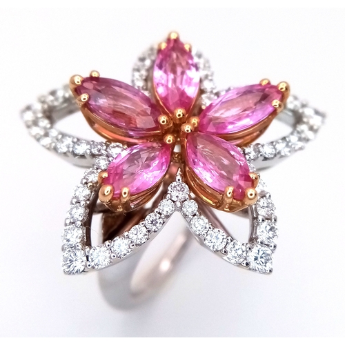 130 - An Italian Designer Picchiotti, Madagascan Pink Sapphire and Diamond, 18K Gold Cocktail Ring. Star f... 