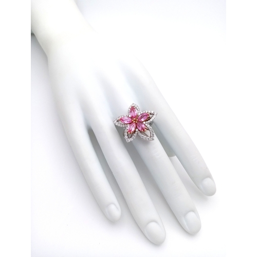 130 - An Italian Designer Picchiotti, Madagascan Pink Sapphire and Diamond, 18K Gold Cocktail Ring. Star f... 
