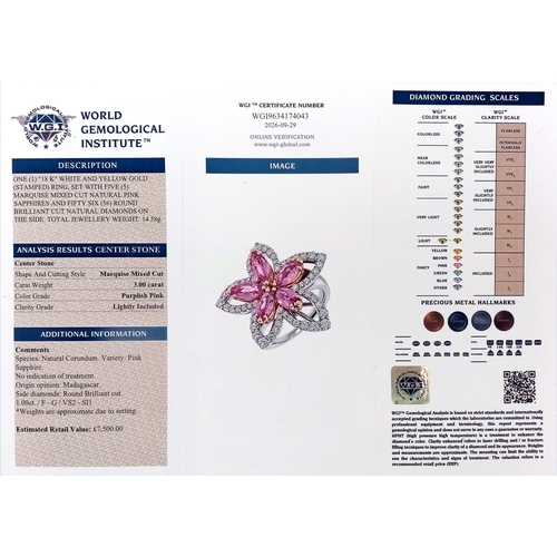 130 - An Italian Designer Picchiotti, Madagascan Pink Sapphire and Diamond, 18K Gold Cocktail Ring. Star f... 