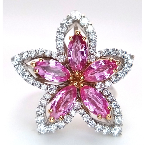 130 - An Italian Designer Picchiotti, Madagascan Pink Sapphire and Diamond, 18K Gold Cocktail Ring. Star f... 