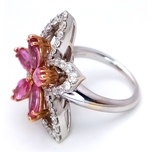 130 - An Italian Designer Picchiotti, Madagascan Pink Sapphire and Diamond, 18K Gold Cocktail Ring. Star f... 