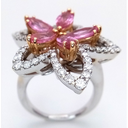 130 - An Italian Designer Picchiotti, Madagascan Pink Sapphire and Diamond, 18K Gold Cocktail Ring. Star f... 