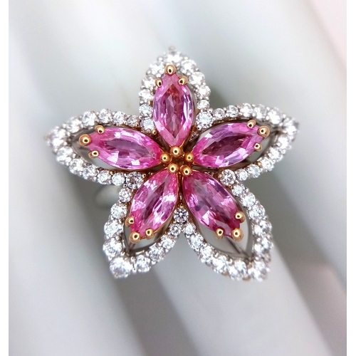 130 - An Italian Designer Picchiotti, Madagascan Pink Sapphire and Diamond, 18K Gold Cocktail Ring. Star f... 