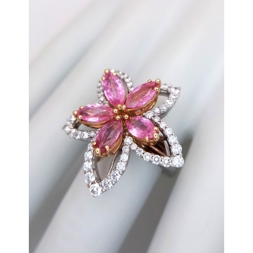 130 - An Italian Designer Picchiotti, Madagascan Pink Sapphire and Diamond, 18K Gold Cocktail Ring. Star f... 