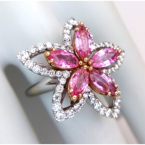 130 - An Italian Designer Picchiotti, Madagascan Pink Sapphire and Diamond, 18K Gold Cocktail Ring. Star f... 