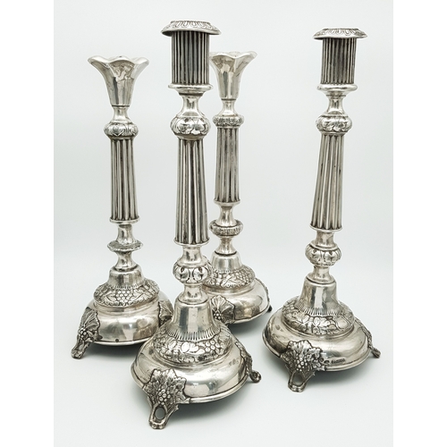 46 - Two Pairs of Antique J.Ehrlich and D.N. Kreines' Imperial Russian Silver Candlesticks. Possibly made... 