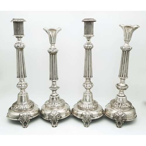 46 - Two Pairs of Antique J.Ehrlich and D.N. Kreines' Imperial Russian Silver Candlesticks. Possibly made... 