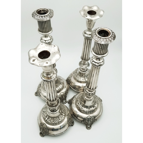 46 - Two Pairs of Antique J.Ehrlich and D.N. Kreines' Imperial Russian Silver Candlesticks. Possibly made... 