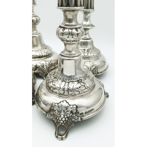 46 - Two Pairs of Antique J.Ehrlich and D.N. Kreines' Imperial Russian Silver Candlesticks. Possibly made... 