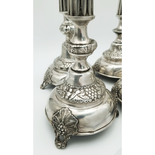 46 - Two Pairs of Antique J.Ehrlich and D.N. Kreines' Imperial Russian Silver Candlesticks. Possibly made... 