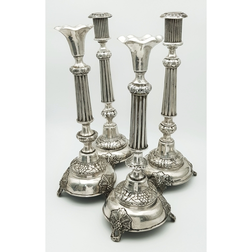 46 - Two Pairs of Antique J.Ehrlich and D.N. Kreines' Imperial Russian Silver Candlesticks. Possibly made... 