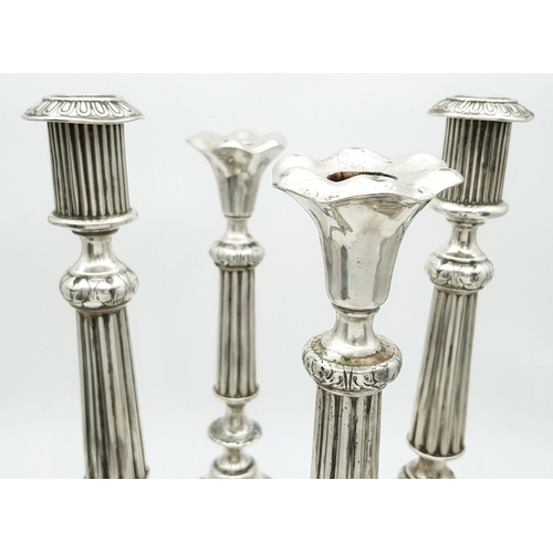 46 - Two Pairs of Antique J.Ehrlich and D.N. Kreines' Imperial Russian Silver Candlesticks. Possibly made... 