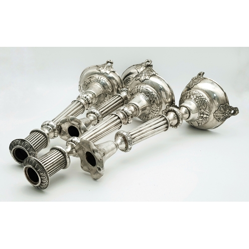 46 - Two Pairs of Antique J.Ehrlich and D.N. Kreines' Imperial Russian Silver Candlesticks. Possibly made... 