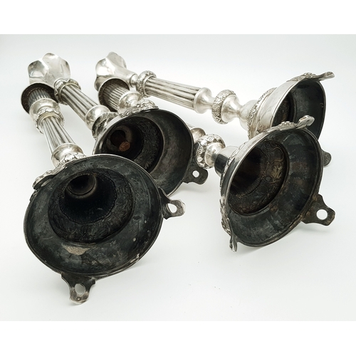 46 - Two Pairs of Antique J.Ehrlich and D.N. Kreines' Imperial Russian Silver Candlesticks. Possibly made... 