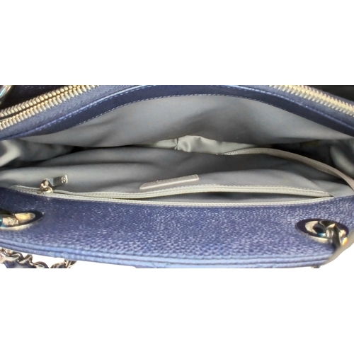 5 - A Navy Blue Chanel Grand Shopping Tote (GST) Bag. Navy Blue quilted caviar leather exterior with sil... 