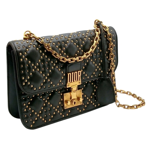 39 - A Christian Dior Lambskin Cannage Studded Large Dioraddict Flap Bag. Black lambskin leather exterior... 