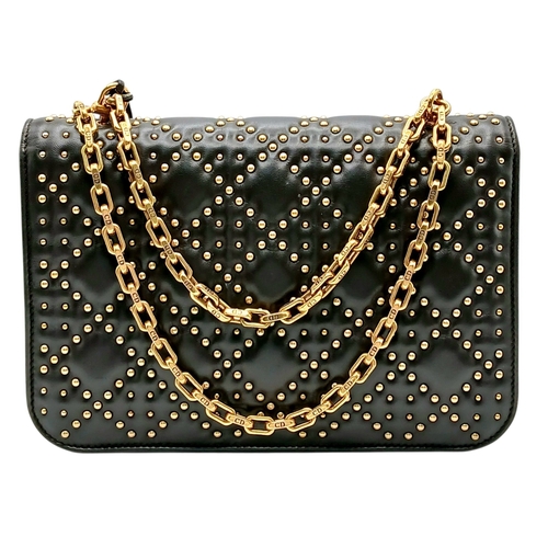 39 - A Christian Dior Lambskin Cannage Studded Large Dioraddict Flap Bag. Black lambskin leather exterior... 