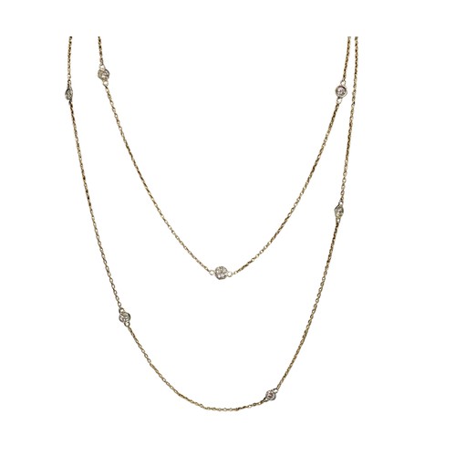 66 - 14ct Yellow Gold Diamond Station Chain. Weighing 4.30g. 1.12ct diamond total weight. Very good condi... 