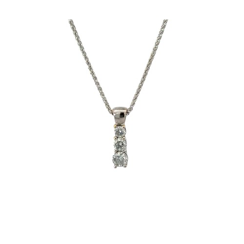 88 - 18ct White Gold Three Stone Diamond Pendant. 0.48ct Diamonds. Weighing 4.50g. Excellent Condition.