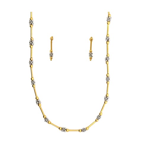 129 - 9ct Yellow & White Gold Ball Necklace & Earring Set.12.00g. Very good condition