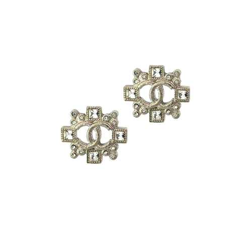 71I - Chanel CC Four Stone Earrings. Good condition. Slight tarnishing to the back. Measuring 22mm in diam... 