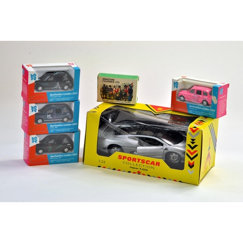 147 - Promotional London 2012 Taxi diecast issues x 4 plus 1/24 Jaguar and one other. Good to very good wi... 