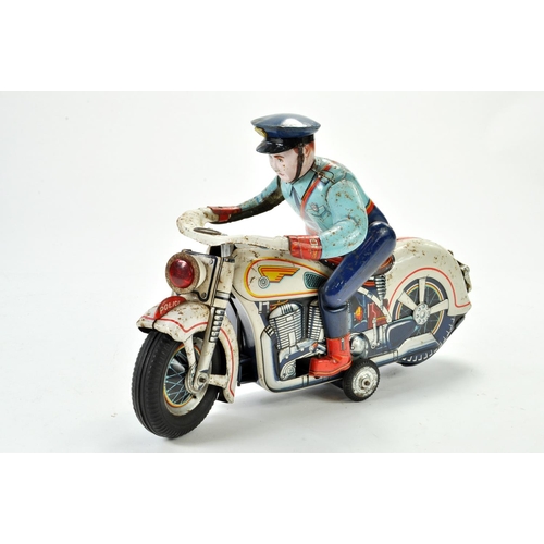 1189 - Masudaya Modern Toys Japanese battery operated tinplate Police Motorcycle. Working example is genera... 