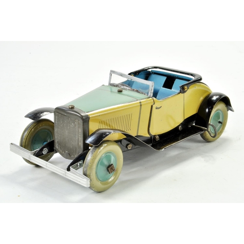 1196 - Burnett (England) / Chad Valley (Ubilda) Clockwork Tinplate Two Seater Coupe. Working example is bri... 