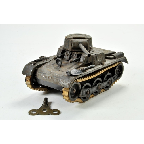 1199 - GAMA (Germany) Large Clockwork Tinplate Tank with Tracks. Example is functional however has cosmetic... 