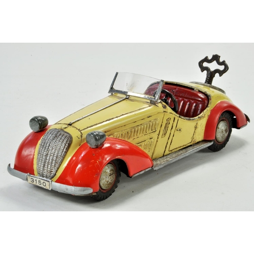 1202 - Distler (Germany) Clockwork Tinplate No. 3150 Two Seater Open Top Car. Functional with some wear hen... 