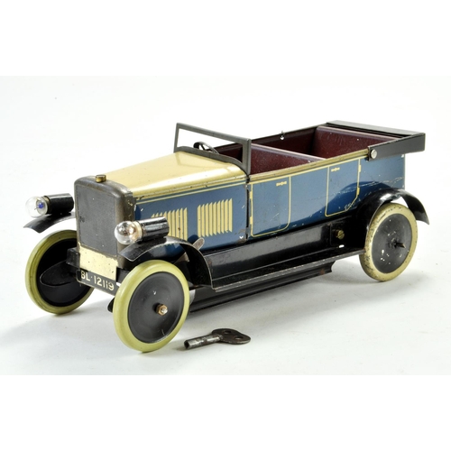 1215 - Burnett / Chad Valley (Ubilda Built) clockwork tinplate car with electric lights No. BL 12119. A cle... 