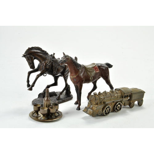 1267 - Combination of large scale horse figures, one is Franklin Mint plus Cast Locomotive and others.