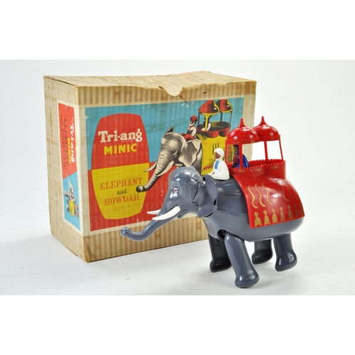 1290 - Triang Minic clockwork Elephant and Howdah plastic novelty toy consisting of elephant with 2 x figur... 