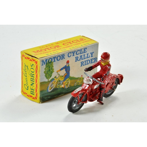 1291 - Benbros Motorcycle Rally Rider comprising red bike and rider. Some wear hence good in fair box.